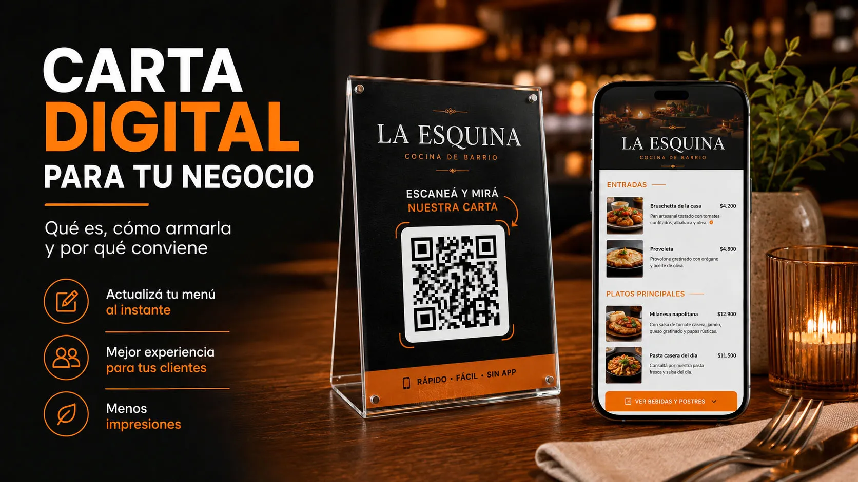 Carta digital de restaurante organizada por categorías en un celular