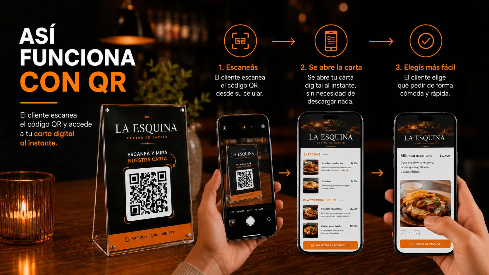 Cliente escaneando un código QR para acceder a la carta digital de un restaurante