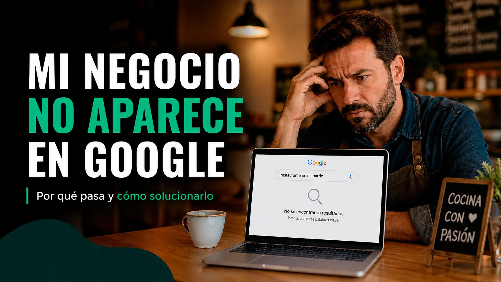 Dueño de un negocio buscando su empresa en Google y sin encontrar resultados
